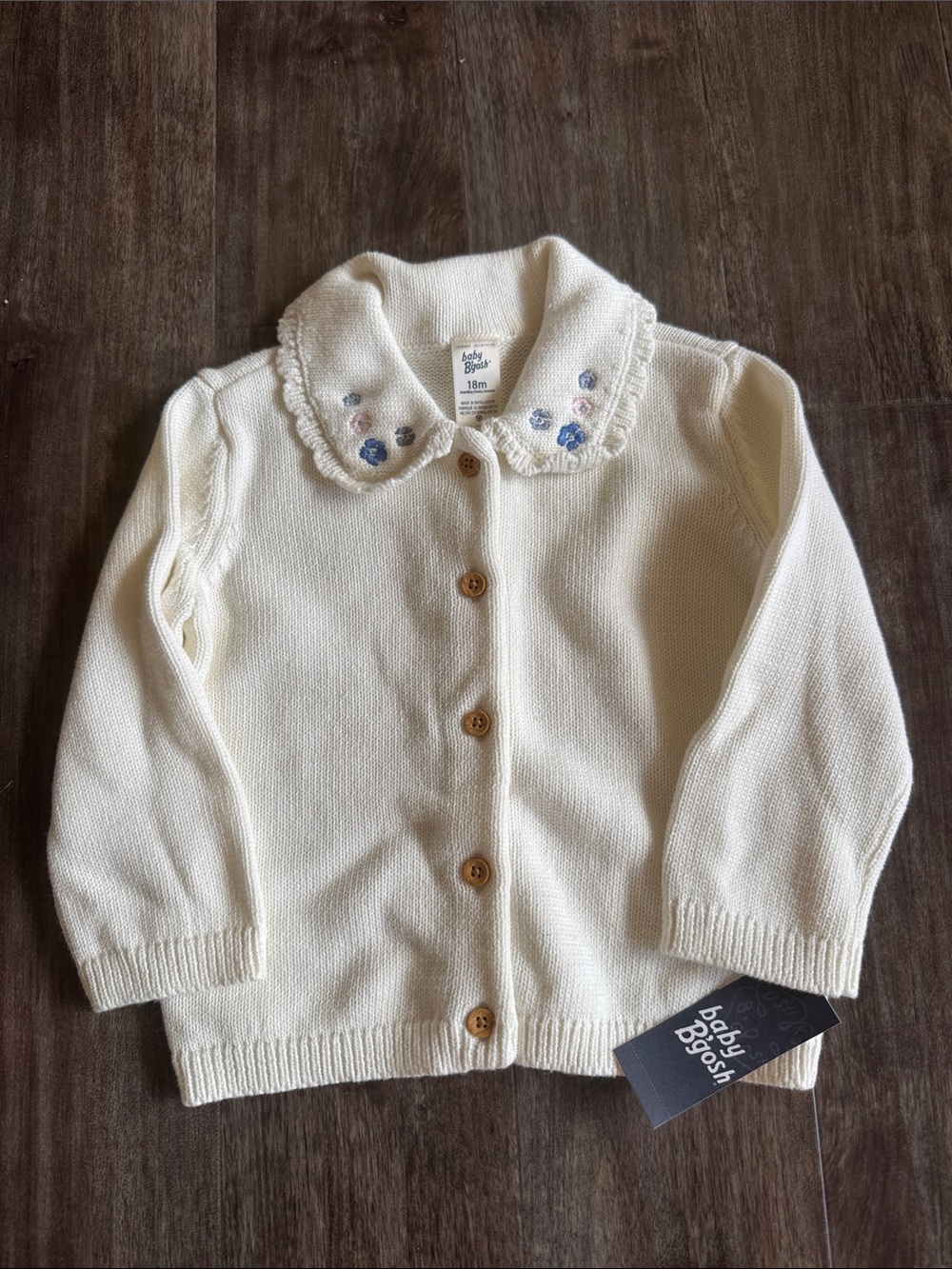 Cream Knit Cardigan with Embroidered Collar